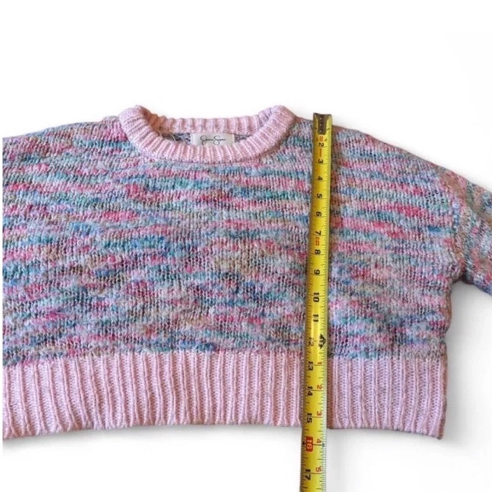 Jessica Simpson XS Cropped Sweater Chunky Knit Pastel Pink Multicolor Rainbow - Picture 3 of 7